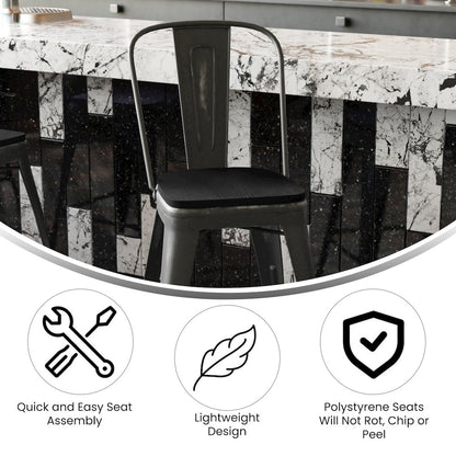 24" High Black Metal Indoor-Counter Height Stool with Black Poly Resin Wood Seat