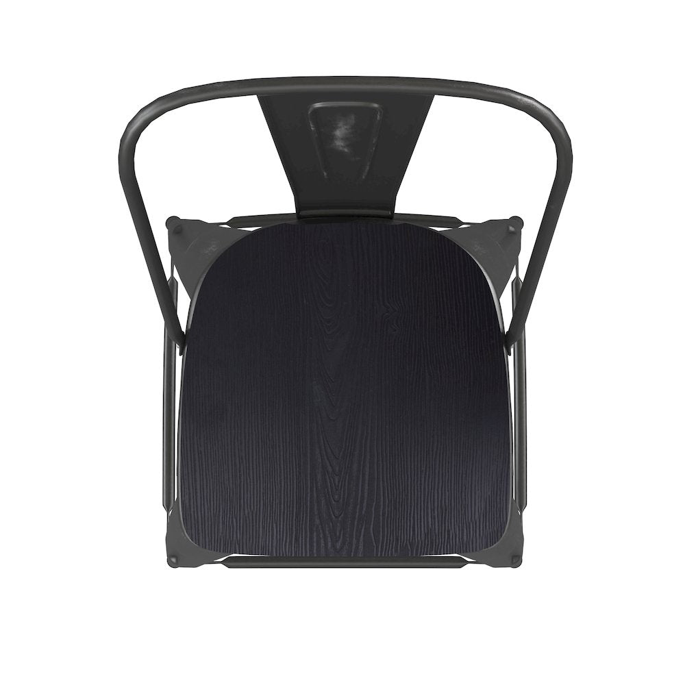 24" High Black Metal Indoor-Counter Height Stool with Black Poly Resin Wood Seat