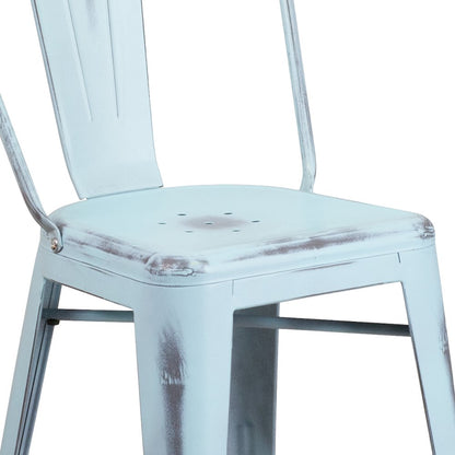 24" High Distressed Green-Blue Metal Indoor-Outdoor Counter Height Stool