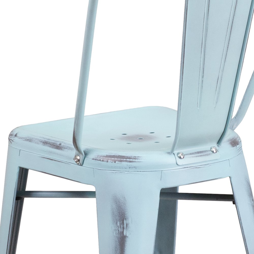 24" High Distressed Green-Blue Metal Indoor-Outdoor Counter Height Stool