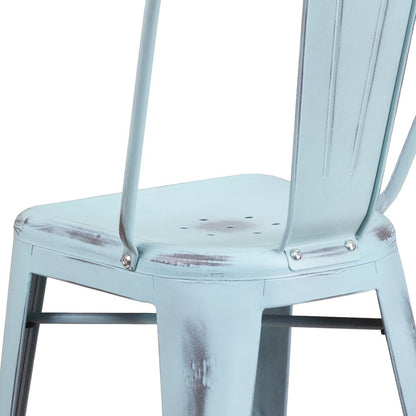 24" High Distressed Green-Blue Metal Indoor-Outdoor Counter Height Stool