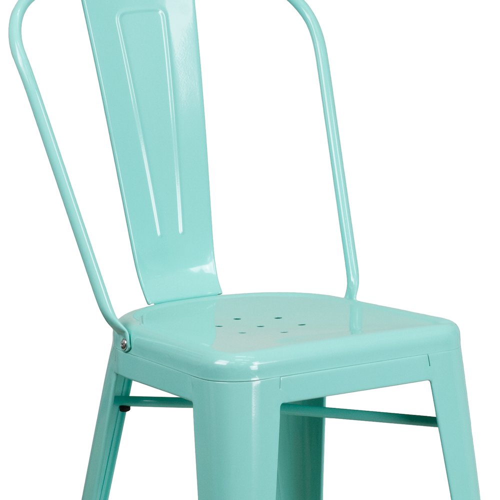 24" High Mint Green Metal Indoor-Outdoor Counter Height Stool with Back