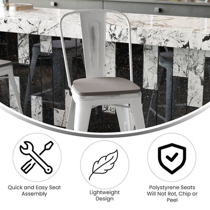 24" High White Metal Indoor-Counter Height Stool with Gray Poly Resin Wood Seat