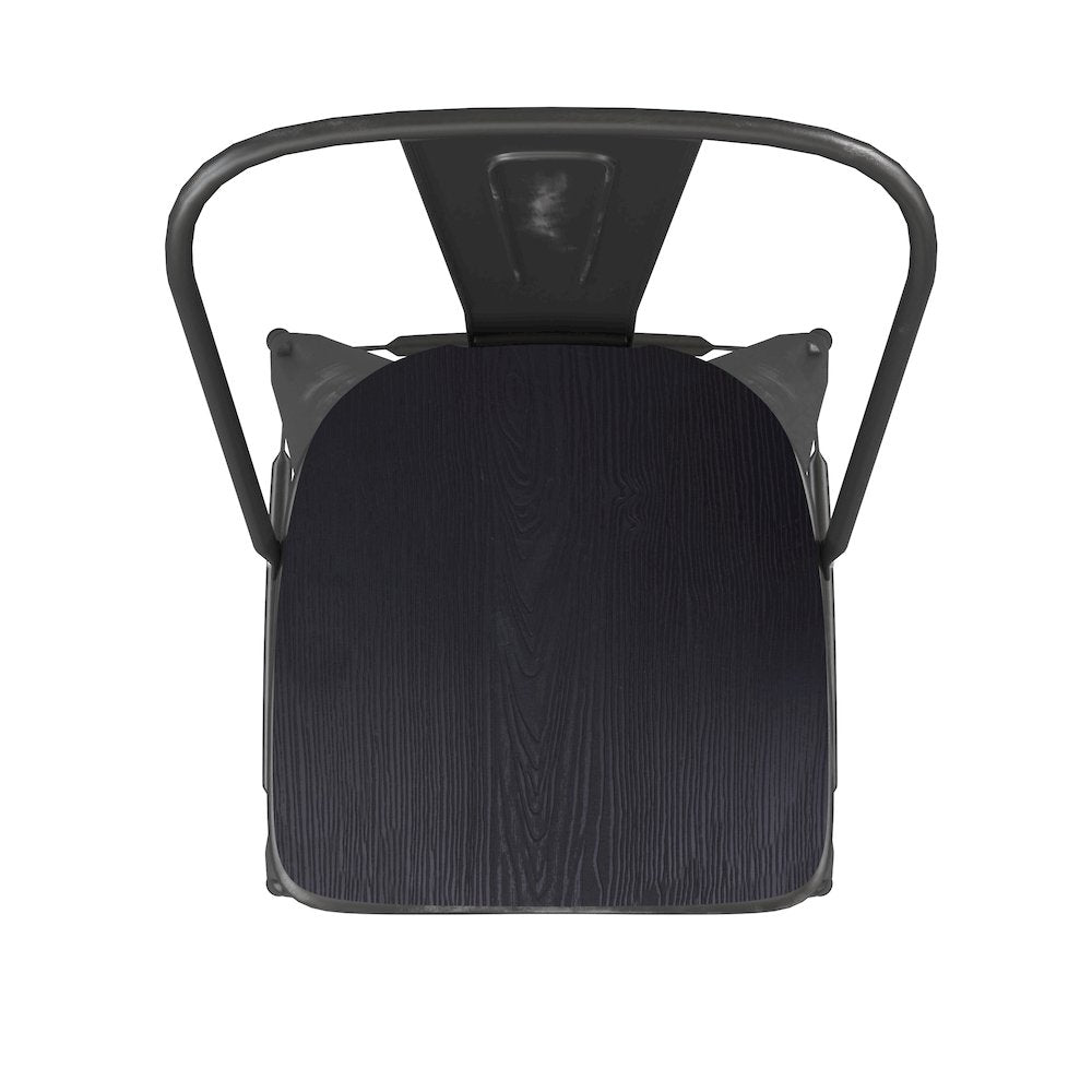 30" High Black Metal Indoor-Outdoor Barstool with Black Poly Resin Wood Seat