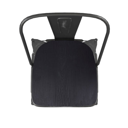 30" High Black Metal Indoor-Outdoor Barstool with Black Poly Resin Wood Seat