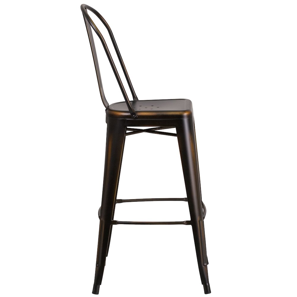 30" High Distressed Copper Metal Indoor-Outdoor Barstool with Back