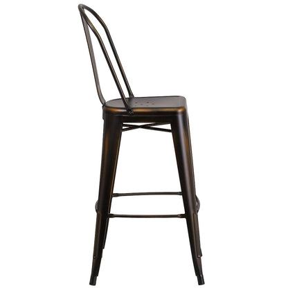 30" High Distressed Copper Metal Indoor-Outdoor Barstool with Back