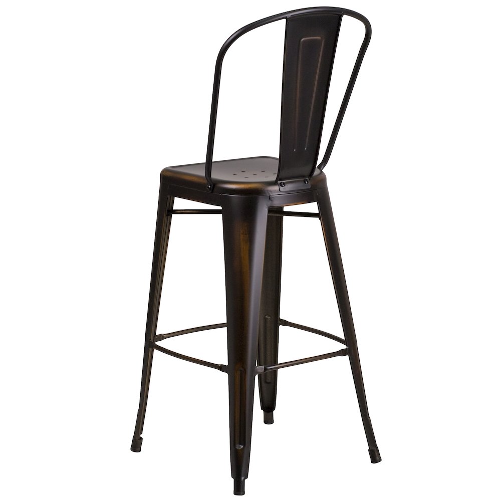 30" High Distressed Copper Metal Indoor-Outdoor Barstool with Back