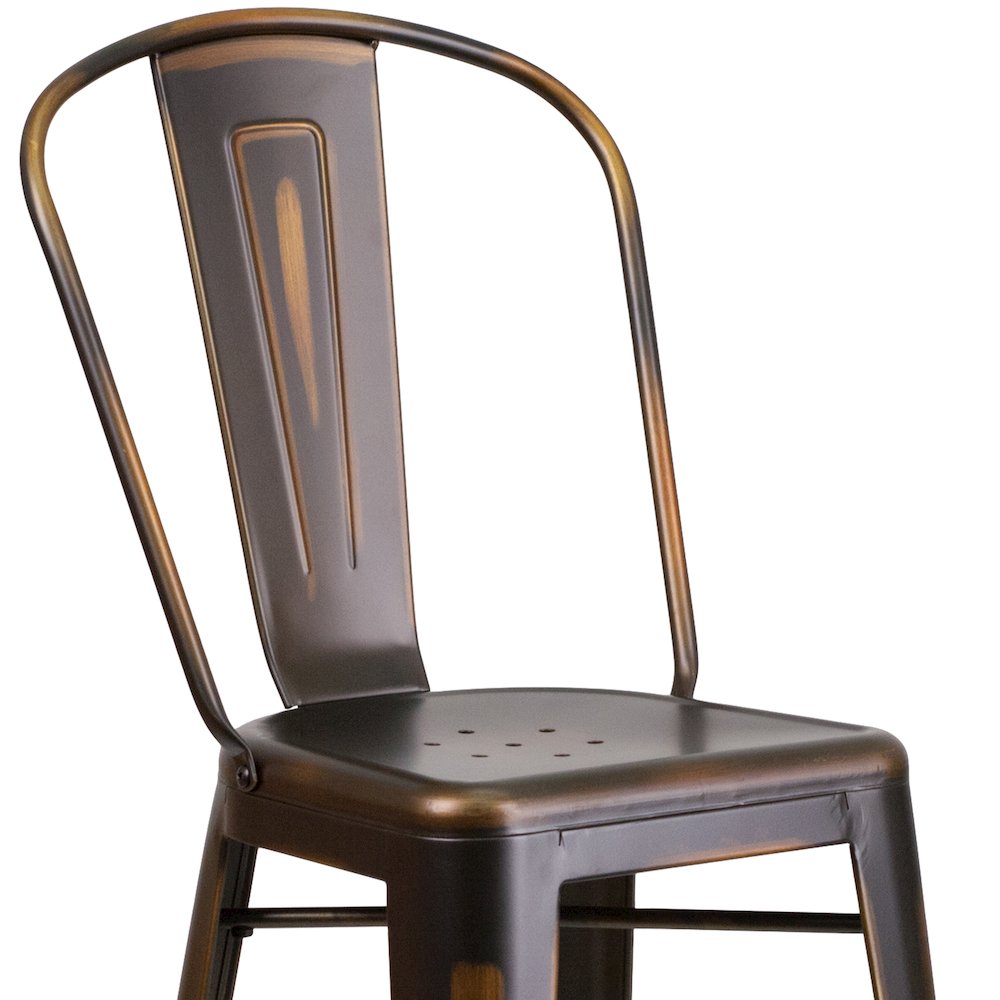30" High Distressed Copper Metal Indoor-Outdoor Barstool with Back