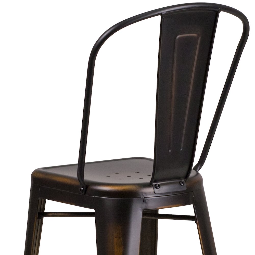 30" High Distressed Copper Metal Indoor-Outdoor Barstool with Back