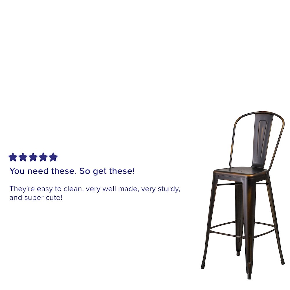 30" High Distressed Copper Metal Indoor-Outdoor Barstool with Back