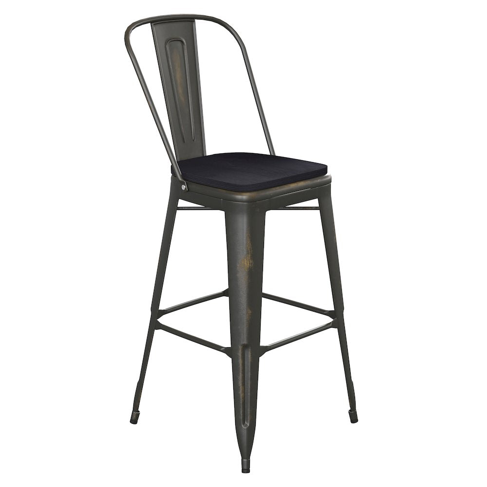 30" High Copper Metal Indoor-Outdoor Barstool with Black Poly Resin Wood Seat