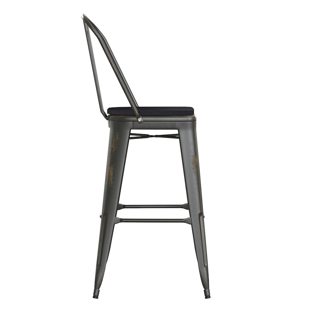 30" High Copper Metal Indoor-Outdoor Barstool with Black Poly Resin Wood Seat