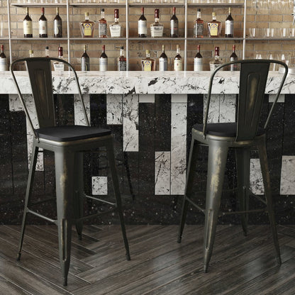 30" High Copper Metal Indoor-Outdoor Barstool with Black Poly Resin Wood Seat