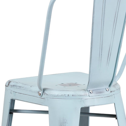 30" High Distressed Green-Blue Metal Indoor-Outdoor Barstool with Back