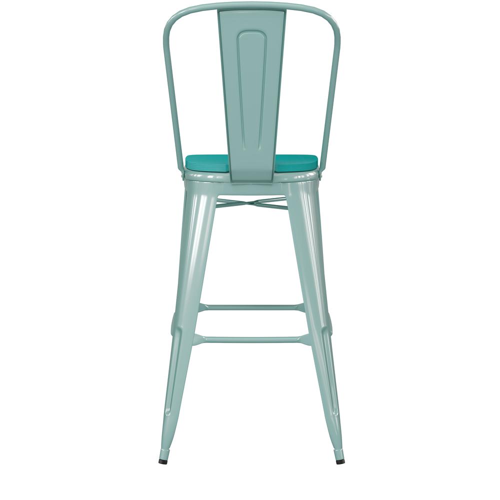 30" High Mint Green Metal Indoor-Barstool with Mint Green Poly Resin Wood Seat