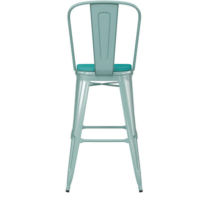 30" High Mint Green Metal Indoor-Barstool with Mint Green Poly Resin Wood Seat