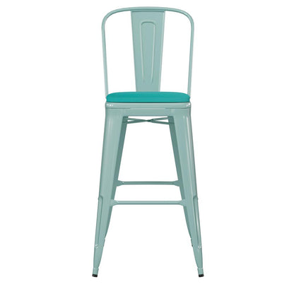 30" High Mint Green Metal Indoor-Barstool with Mint Green Poly Resin Wood Seat
