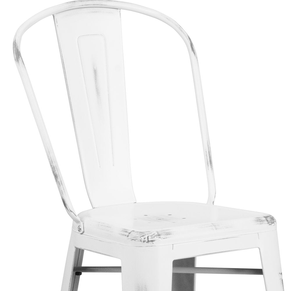 30" High Distressed White Metal Indoor-Outdoor Barstool with Back