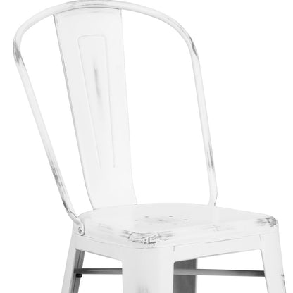 30" High Distressed White Metal Indoor-Outdoor Barstool with Back