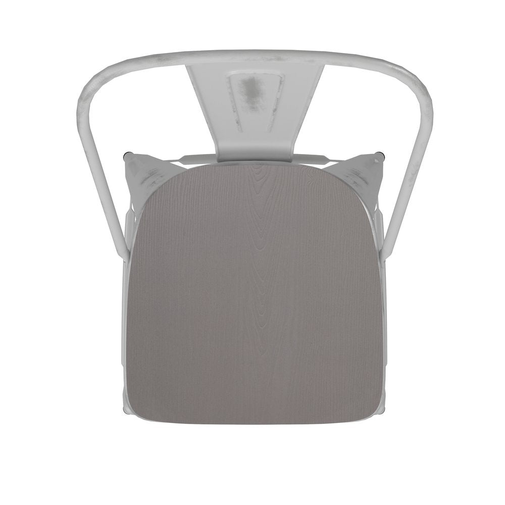 30" High White Metal Indoor-Outdoor Barstool with Gray Poly Resin Wood Seat