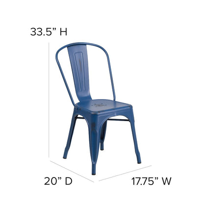 Commercial Grade Distressed Antique Blue Metal Indoor-Outdoor Stackable Chair