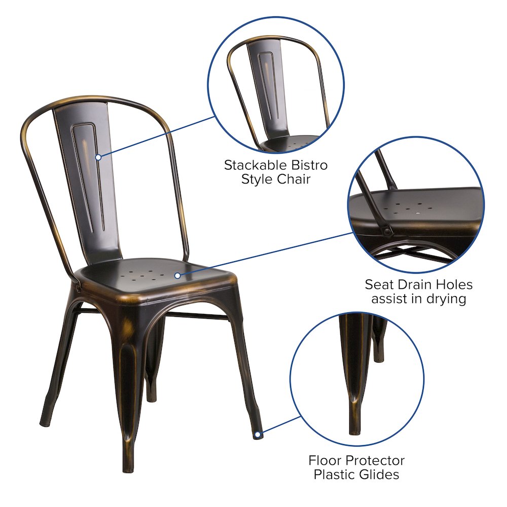Commercial Grade Distressed Copper Metal Indoor-Outdoor Stackable Chair