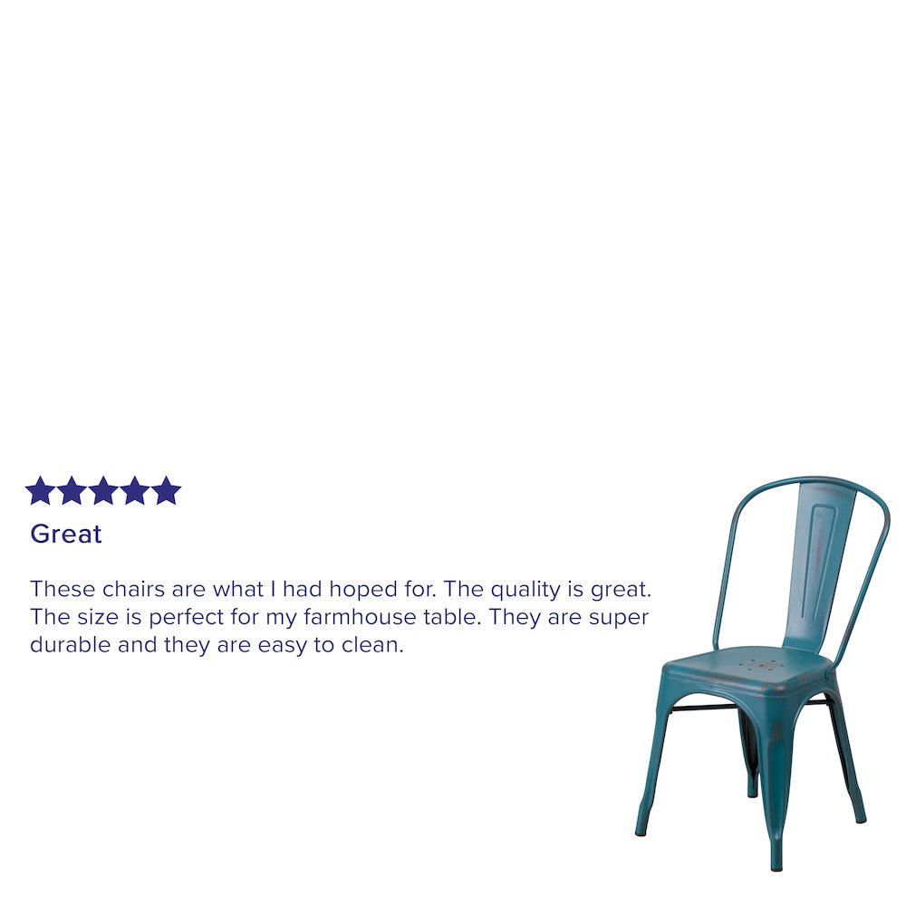 Distressed Kelly Blue-Teal Metal Indoor-Outdoor Stackable Chair