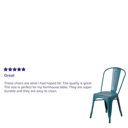Distressed Kelly Blue-Teal Metal Indoor-Outdoor Stackable Chair