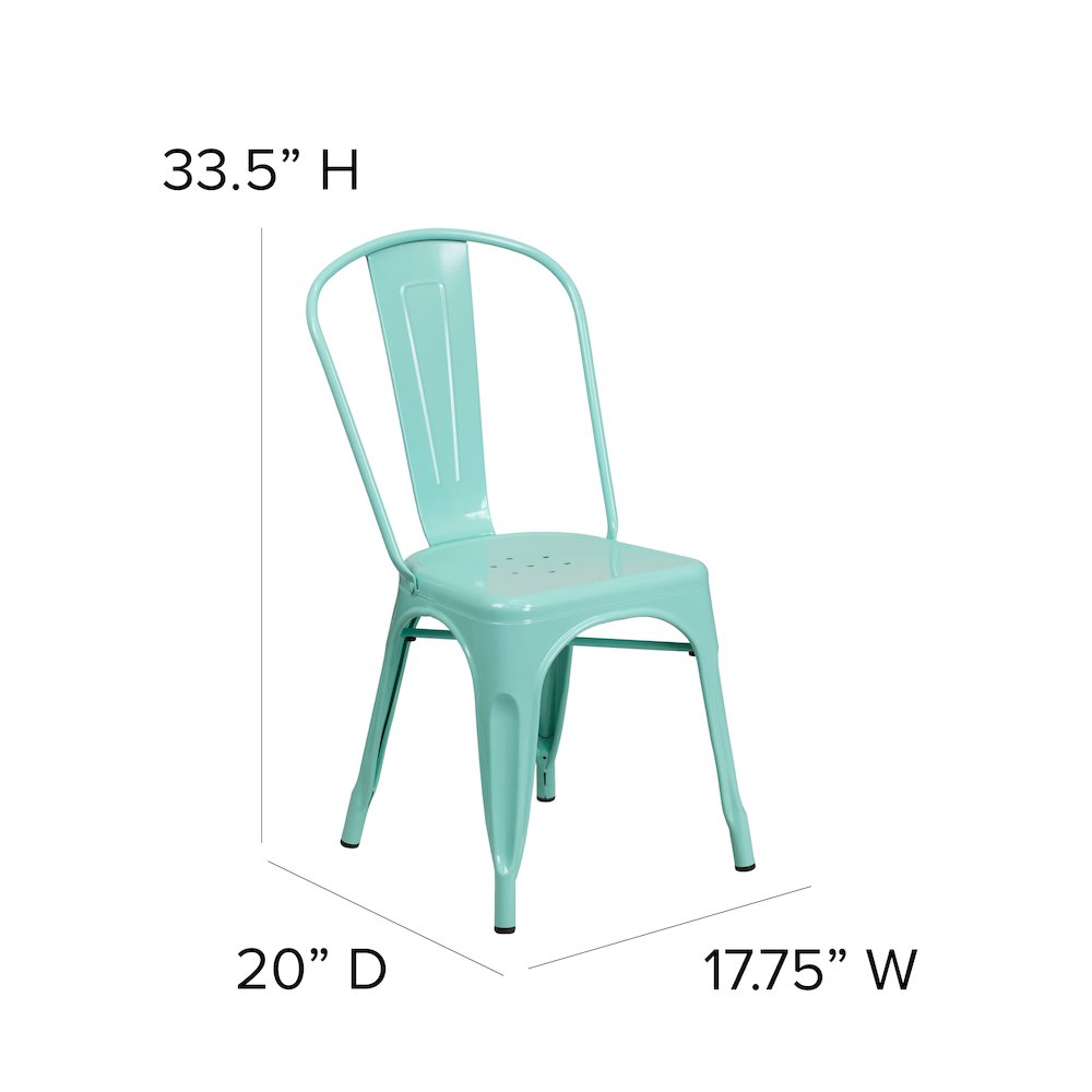 Commercial Grade Mint Green Metal Indoor-Outdoor Stackable Chair