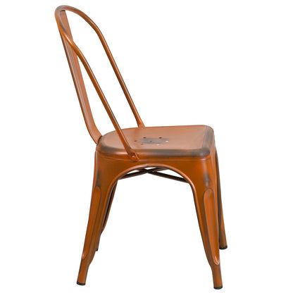 Commercial Grade Distressed Orange Metal Indoor-Outdoor Stackable Chair