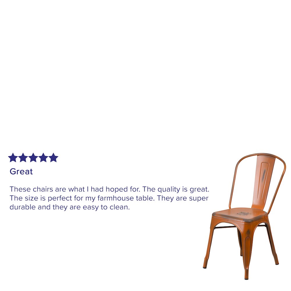 Commercial Grade Distressed Orange Metal Indoor-Outdoor Stackable Chair