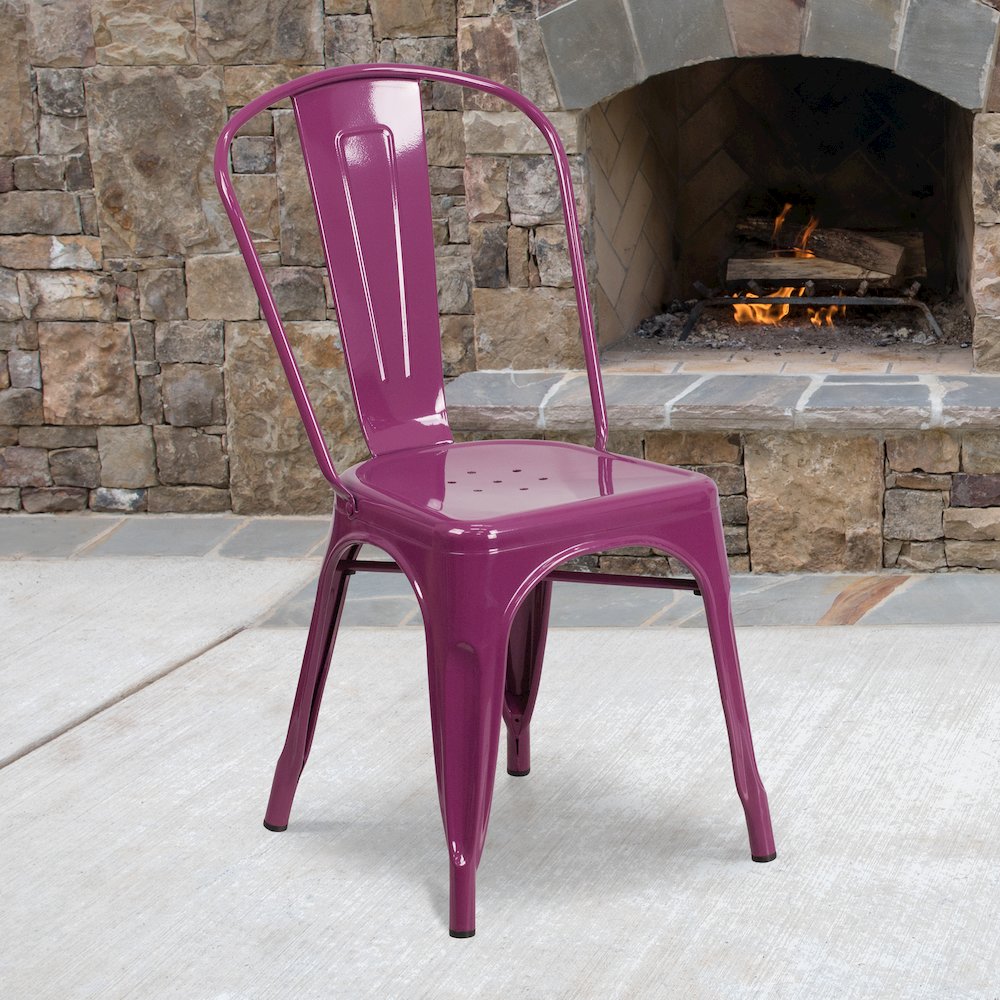 Commercial Grade Purple Metal Indoor-Outdoor Stackable Chair