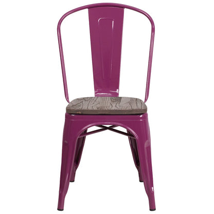 Purple Metal Stackable Chair with Wood Seat