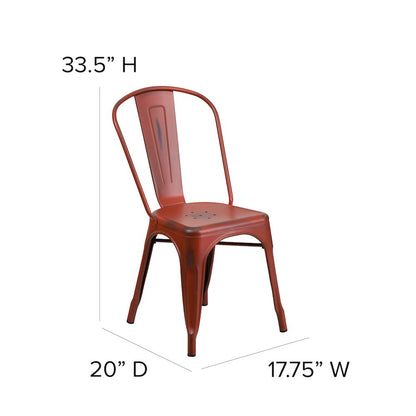Distressed Kelly Red Metal Indoor-Outdoor Stackable Chair