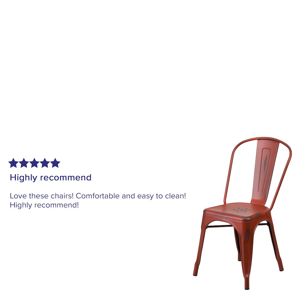 Distressed Kelly Red Metal Indoor-Outdoor Stackable Chair
