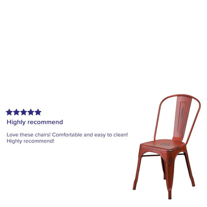 Distressed Kelly Red Metal Indoor-Outdoor Stackable Chair