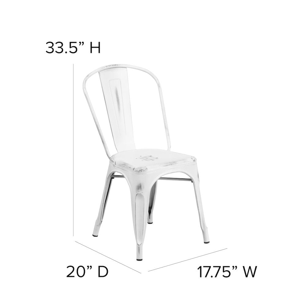 Commercial Grade Distressed White Metal Indoor-Outdoor Stackable Chair