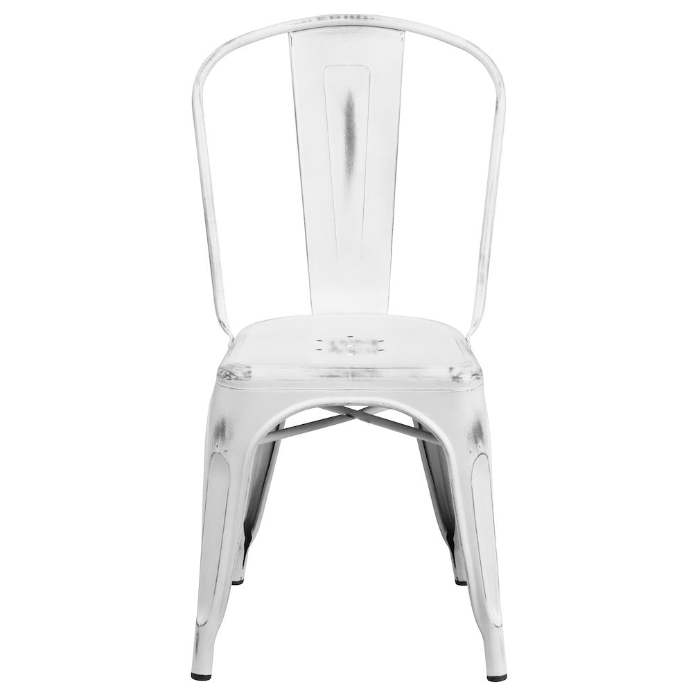 Commercial Grade Distressed White Metal Indoor-Outdoor Stackable Chair
