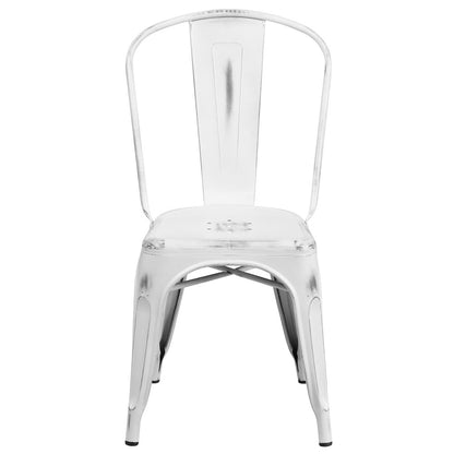Commercial Grade Distressed White Metal Indoor-Outdoor Stackable Chair