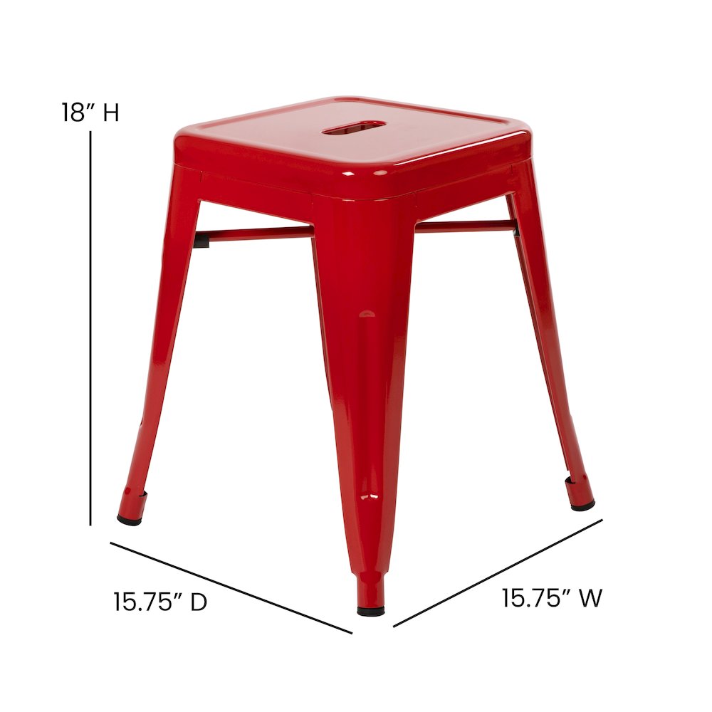 18" Table Height Stool, Stackable Metal Dining Stool in Red - Set of 4