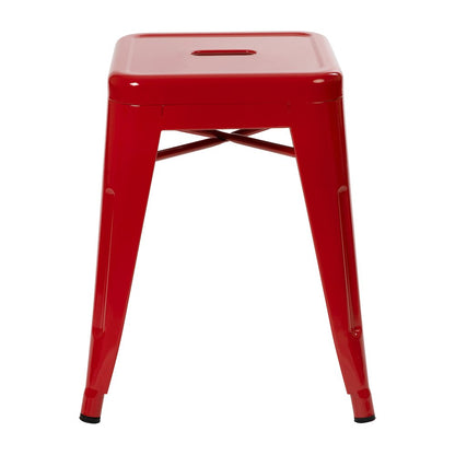 18" Table Height Stool, Stackable Metal Dining Stool in Red - Set of 4