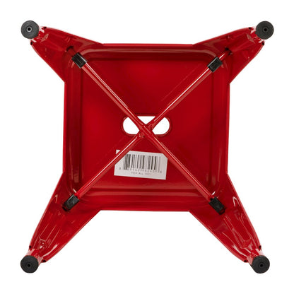 18" Table Height Stool, Stackable Metal Dining Stool in Red - Set of 4