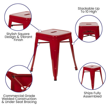 18" Table Height Stool, Stackable Metal Dining Stool in Red - Set of 4