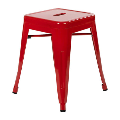 18" Table Height Stool, Stackable Metal Dining Stool in Red - Set of 4