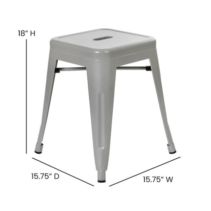 18" Table Height Stool, Stackable Metal Dining Stool in Silver - Set of 4
