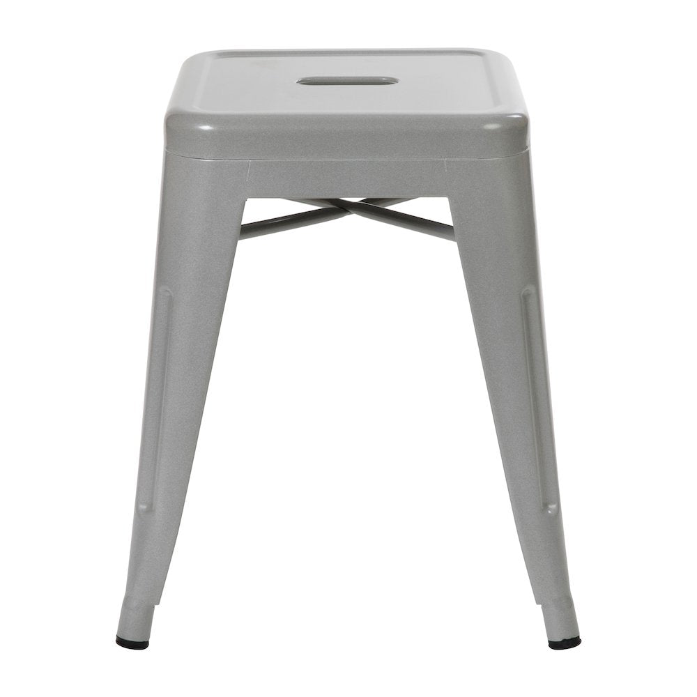 18" Table Height Stool, Stackable Metal Dining Stool in Silver - Set of 4
