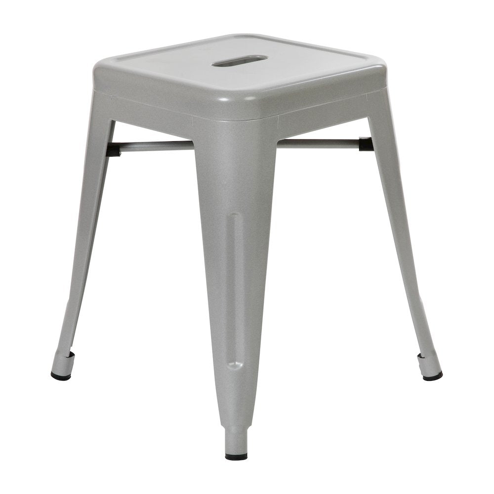 18" Table Height Stool, Stackable Metal Dining Stool in Silver - Set of 4