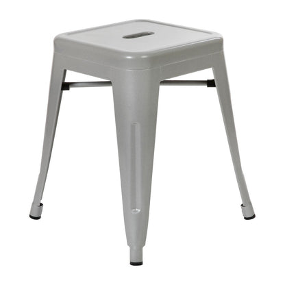 18" Table Height Stool, Stackable Metal Dining Stool in Silver - Set of 4