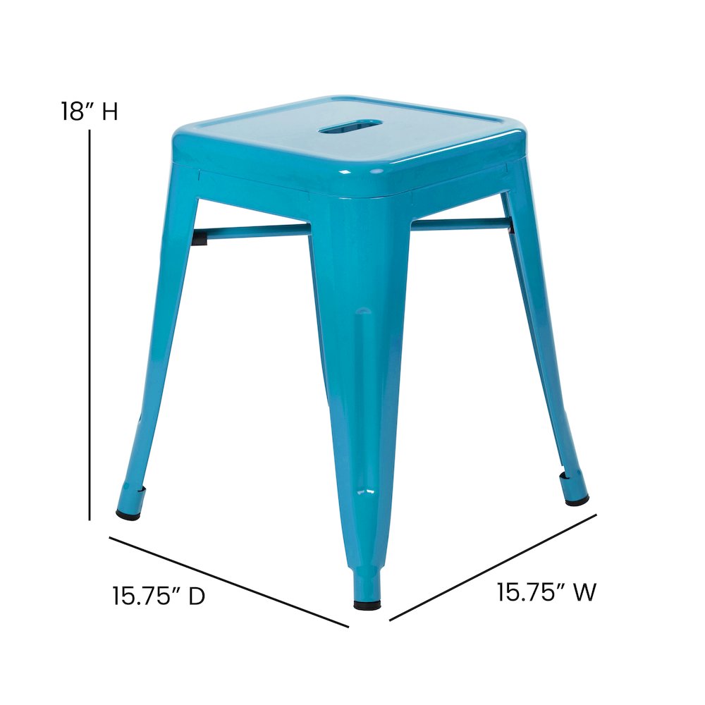 18" Table Height Stool, Stackable Metal Dining Stool in Teal - Set of 4